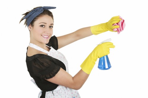 Professional cleaners maintaining desks and shared office spaces in Southkensington